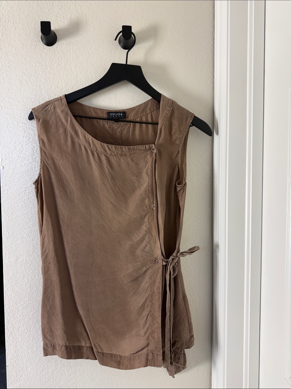 Escada Sport Taupe Sleeveless Side-Tie Wrap Top with Pleated Interior 36
